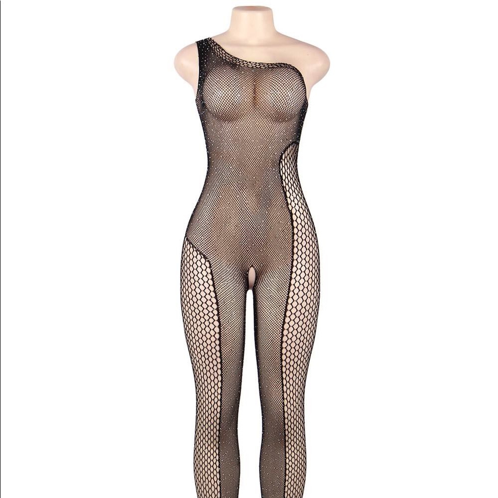 One Shoulder Rhinestone Bodystocking